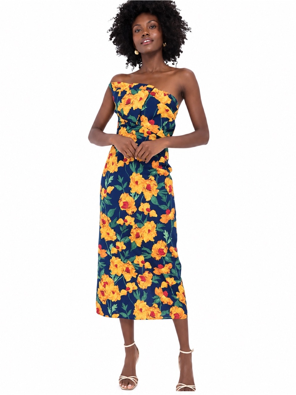 Hyacinth House M Navy Floral Cotton Strapless Midi Dress NWT Wedding Guest